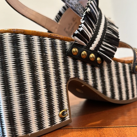 Coach raffia-adorned platform Nita Sandal mixed media like new! - Picture 7 of 12